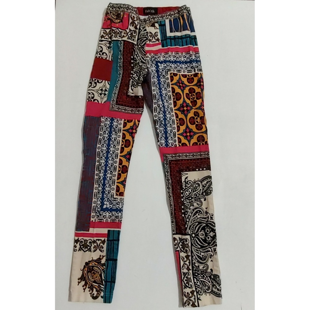 Fab'rik Womens Patchwork Leggings Multicolor Ankle Side Zip XS 26 Inseam